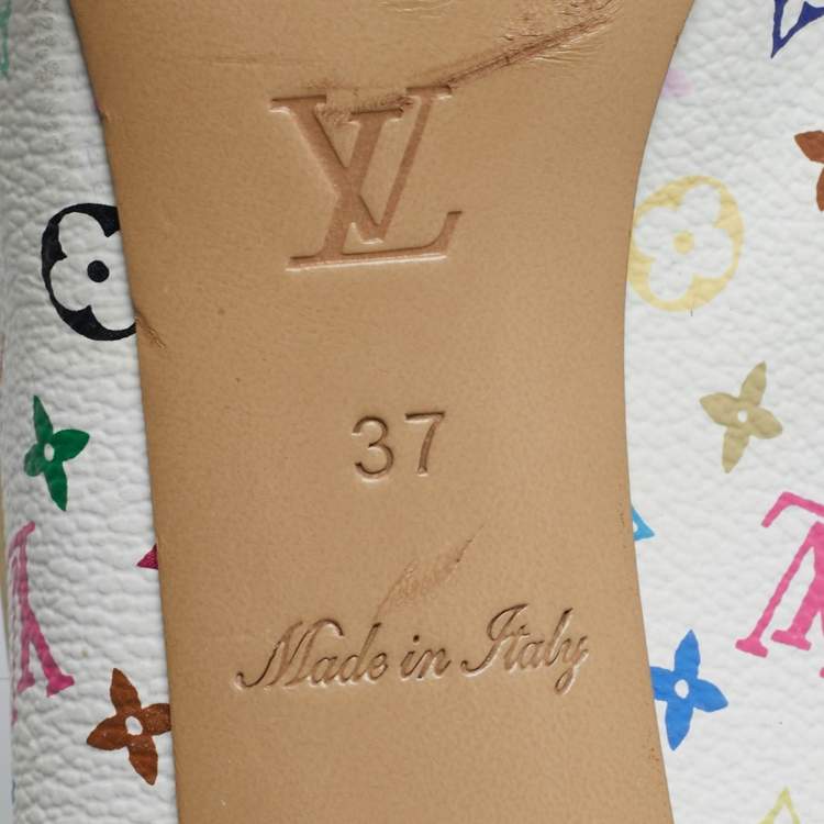 Pre Owned Louis Vuitton Bow Size 37 Multicolor Monogram Canvas and Patent Leather Peep Toe Pumps