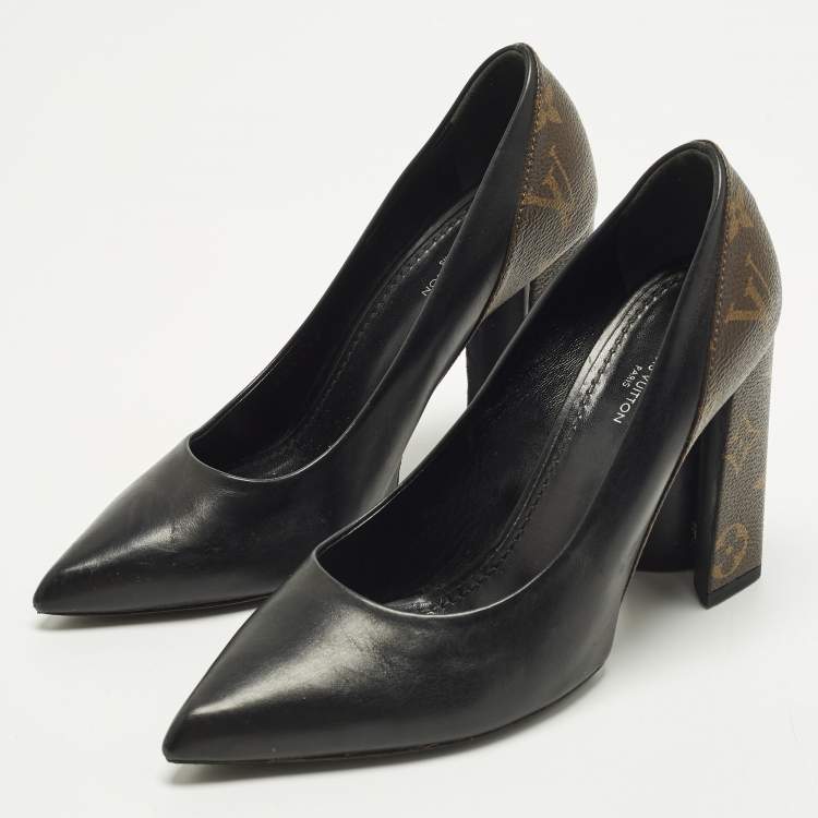 Pre Owned Louis Vuitton Chérie Size 37.5 Brown/Black Canvas and Leather Pumps
