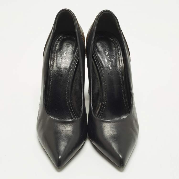 Pre Owned Louis Vuitton Chérie Size 37.5 Brown/Black Canvas and Leather Pumps