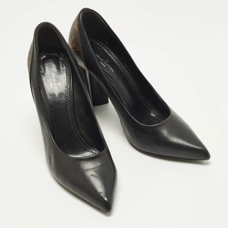 Pre Owned Louis Vuitton Chérie Size 37.5 Brown/Black Canvas and Leather Pumps