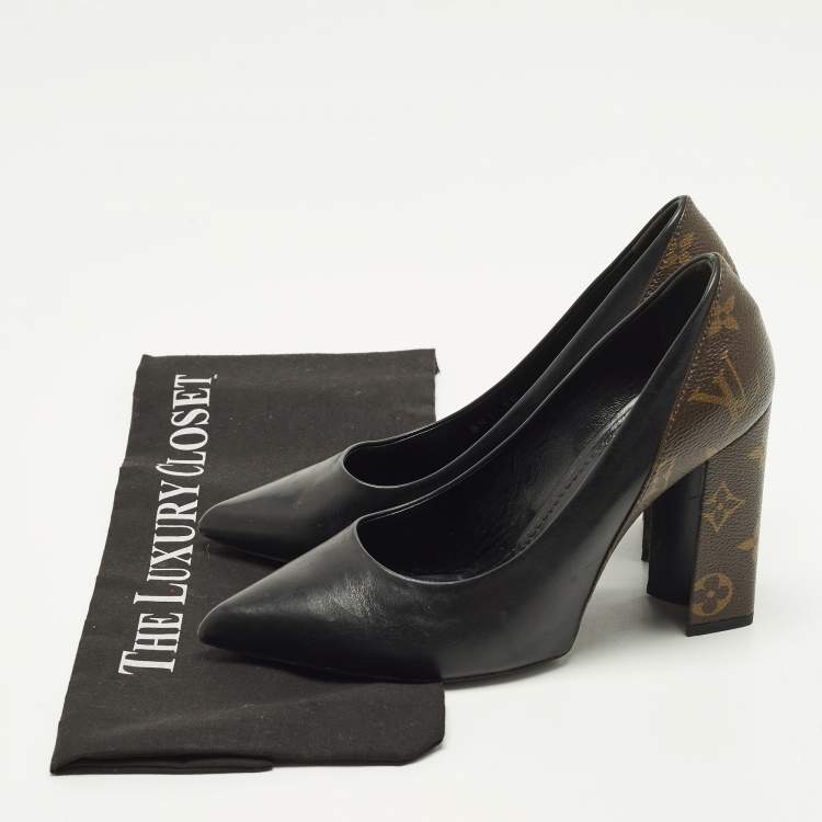 Pre Owned Louis Vuitton Chérie Size 37.5 Brown/Black Canvas and Leather Pumps