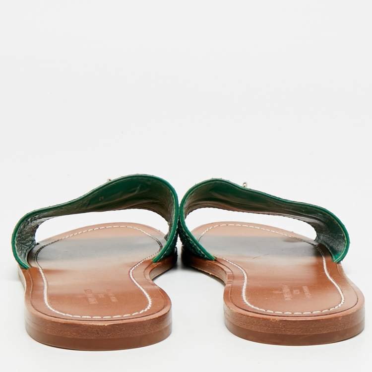 مملوكة مسبقًا Louis Vuitton Lock It Size 38 Green/Black Python Leather Dubai Exclusive Flat Slide Sandals