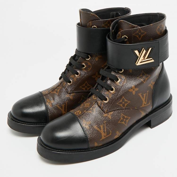 Pre Owned Louis Vuitton Wonderland Ranger Size 39.5 Brown/Black Monogram Canvas and Leather Combat Boots