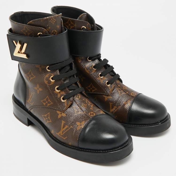 Pre Owned Louis Vuitton Wonderland Ranger Size 39.5 Brown/Black Monogram Canvas and Leather Combat Boots