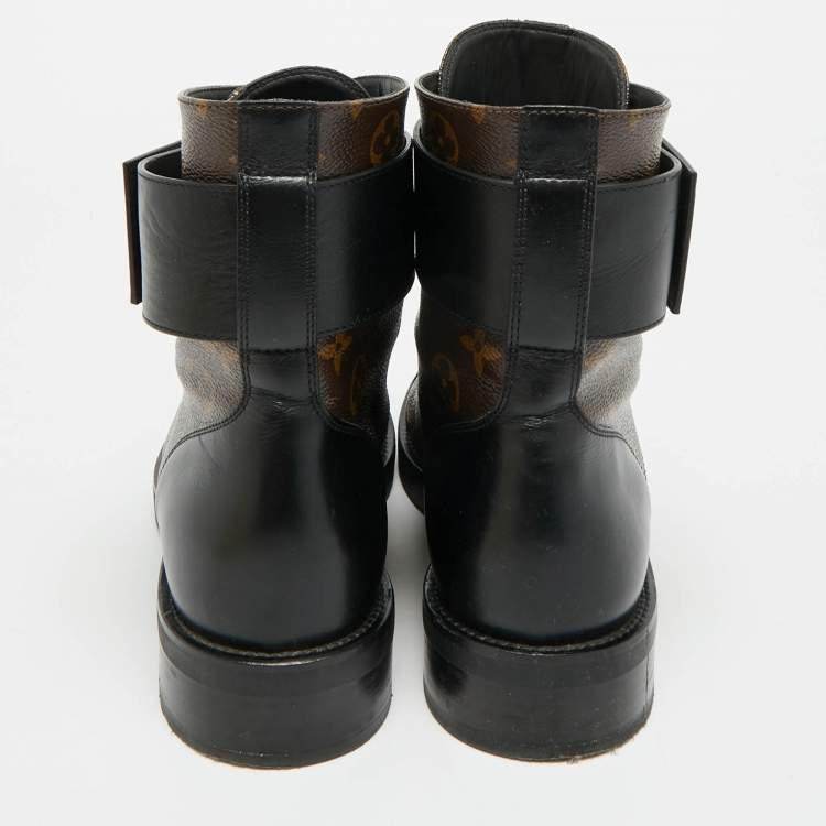 Pre Owned Louis Vuitton Wonderland Ranger Size 39.5 Brown/Black Monogram Canvas and Leather Combat Boots