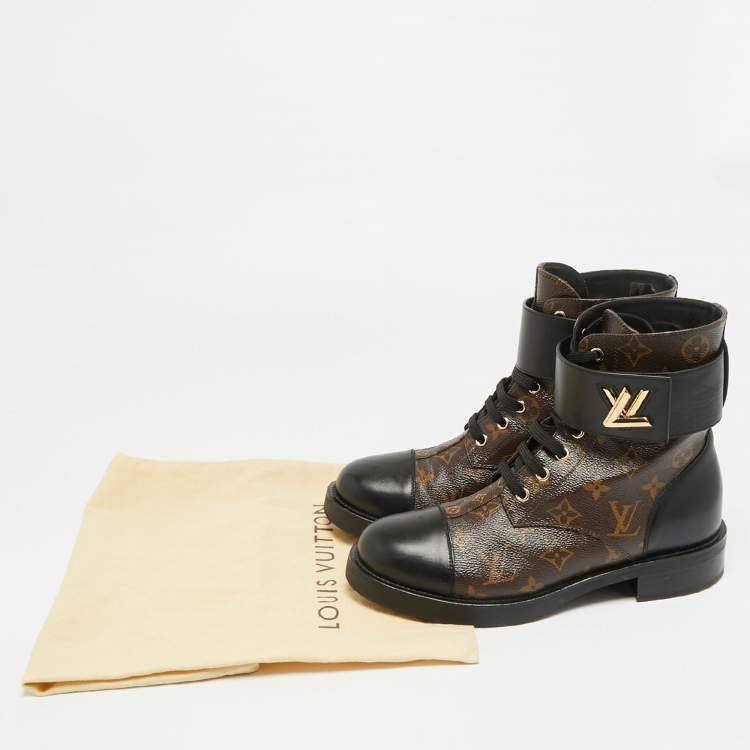 Pre Owned Louis Vuitton Wonderland Ranger Size 39.5 Brown/Black Monogram Canvas and Leather Combat Boots