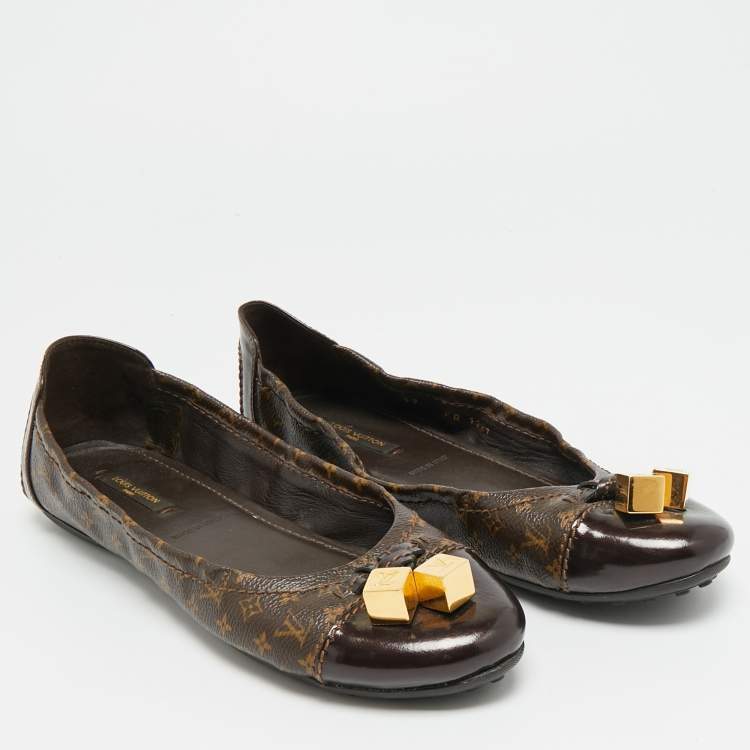 Pre Owned Louis Vuitton Dice Size 39 Brown Monogram Coated Canvas and Leather Ballet Flats