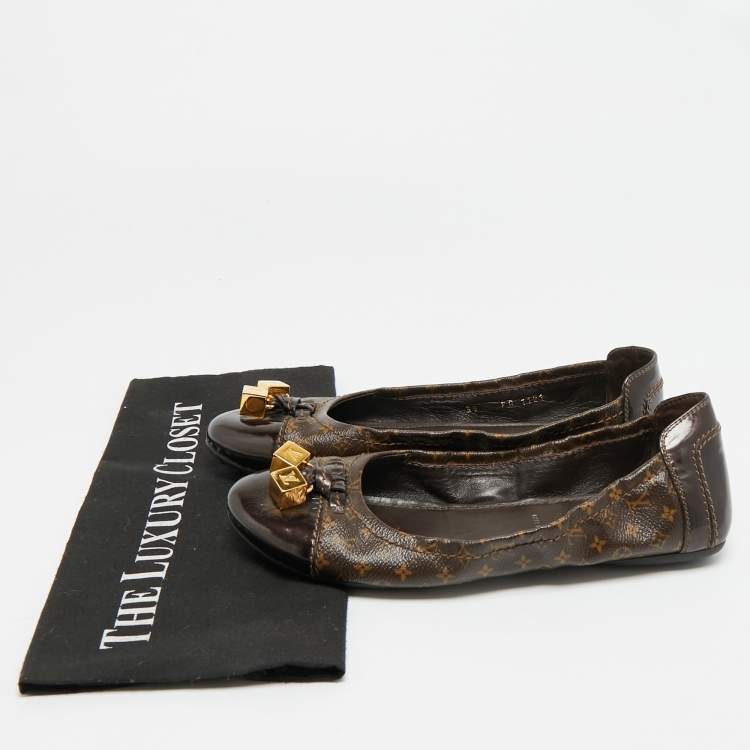 Pre Owned Louis Vuitton Dice Size 39 Brown Monogram Coated Canvas and Leather Ballet Flats