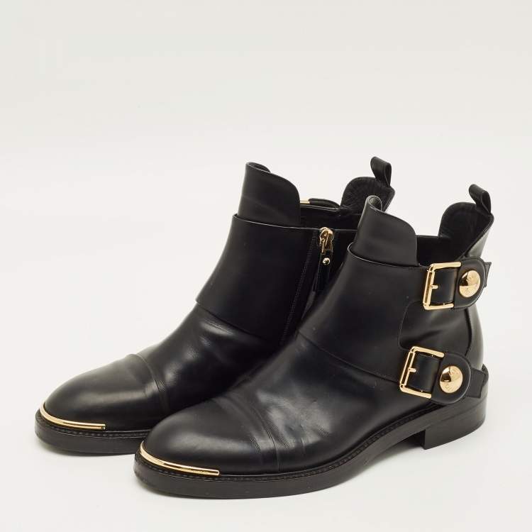 Pre Owned Louis Vuitton Size 38.5 Black Leather Ankle Length Boots