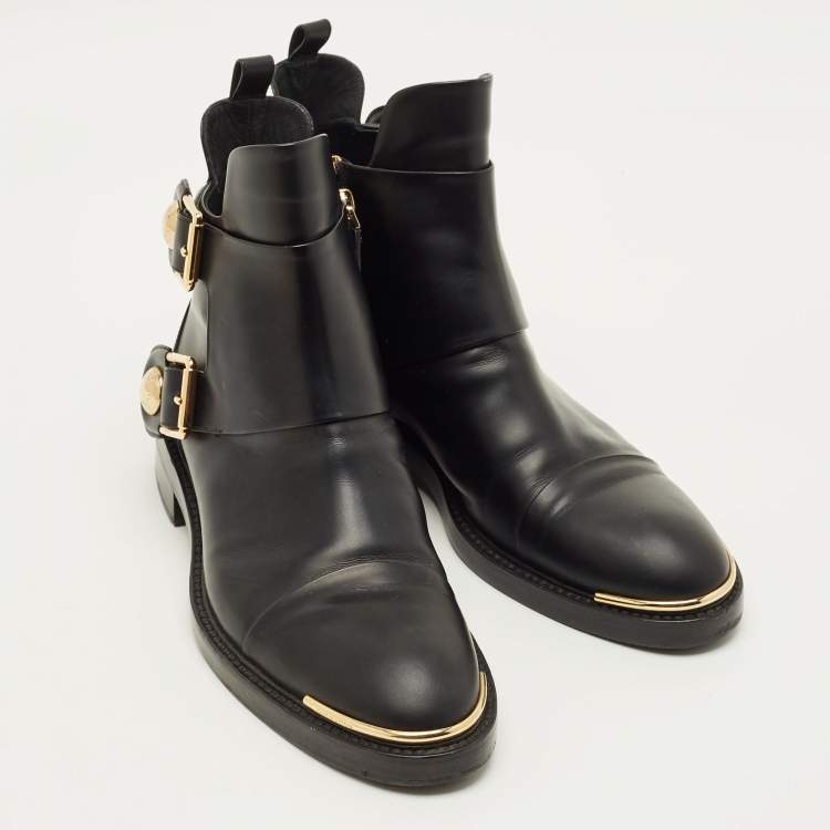 Pre Owned Louis Vuitton Size 38.5 Black Leather Ankle Length Boots