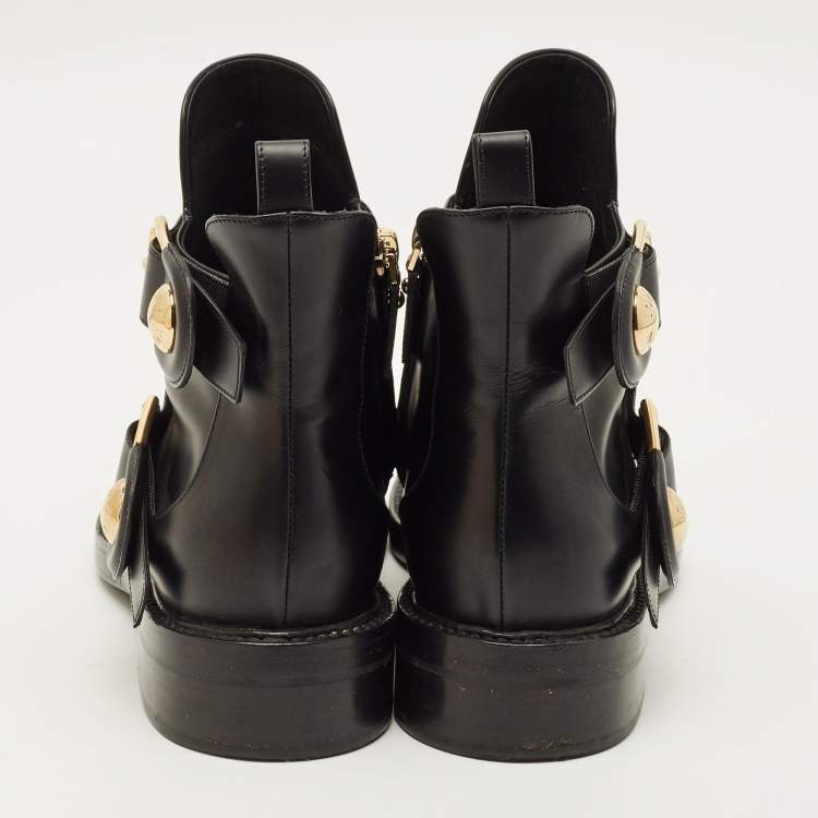 Pre Owned Louis Vuitton Size 38.5 Black Leather Ankle Length Boots