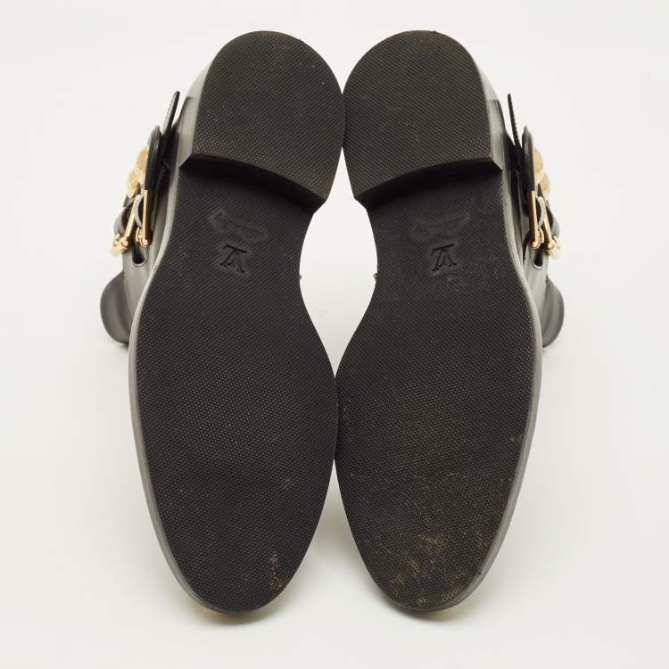 Pre Owned Louis Vuitton Size 38.5 Black Leather Ankle Length Boots