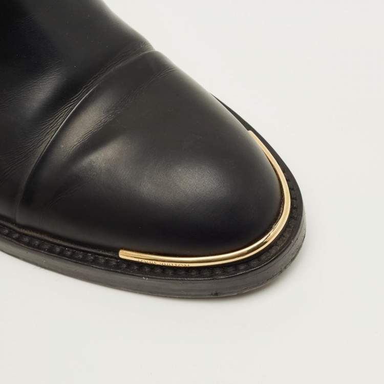Pre Owned Louis Vuitton Size 38.5 Black Leather Ankle Length Boots