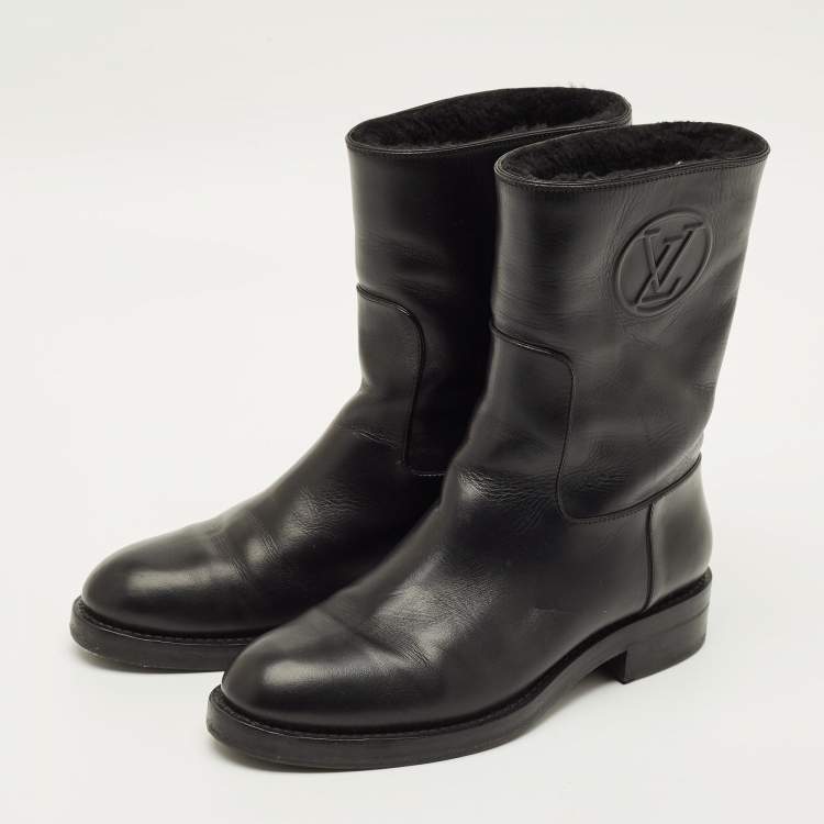 Pre Owned Louis Vuitton Overdrive Size 38.5 Black Leather Ankle Length Boots