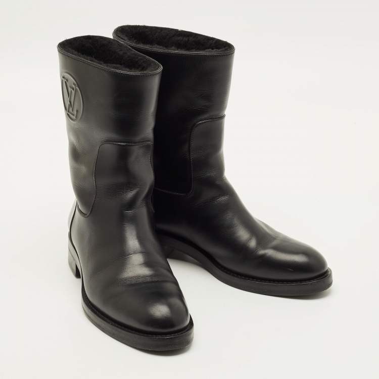 Pre Owned Louis Vuitton Overdrive Size 38.5 Black Leather Ankle Length Boots