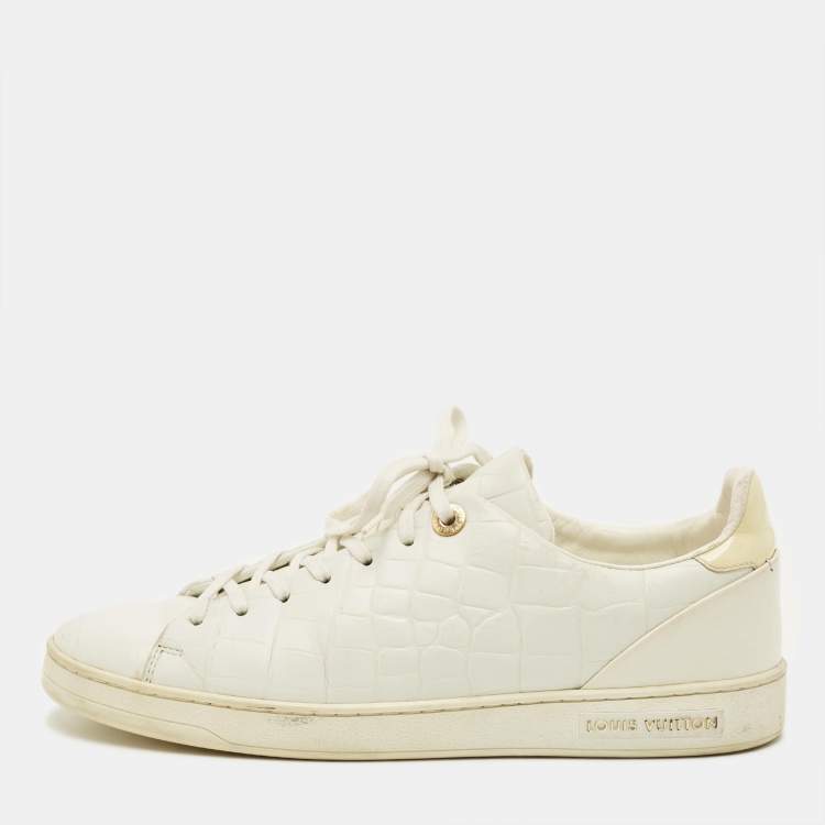 Pre Owned Louis Vuitton Frontrow Size 40 White Croc Embossed Leather Lace Up Sneakers