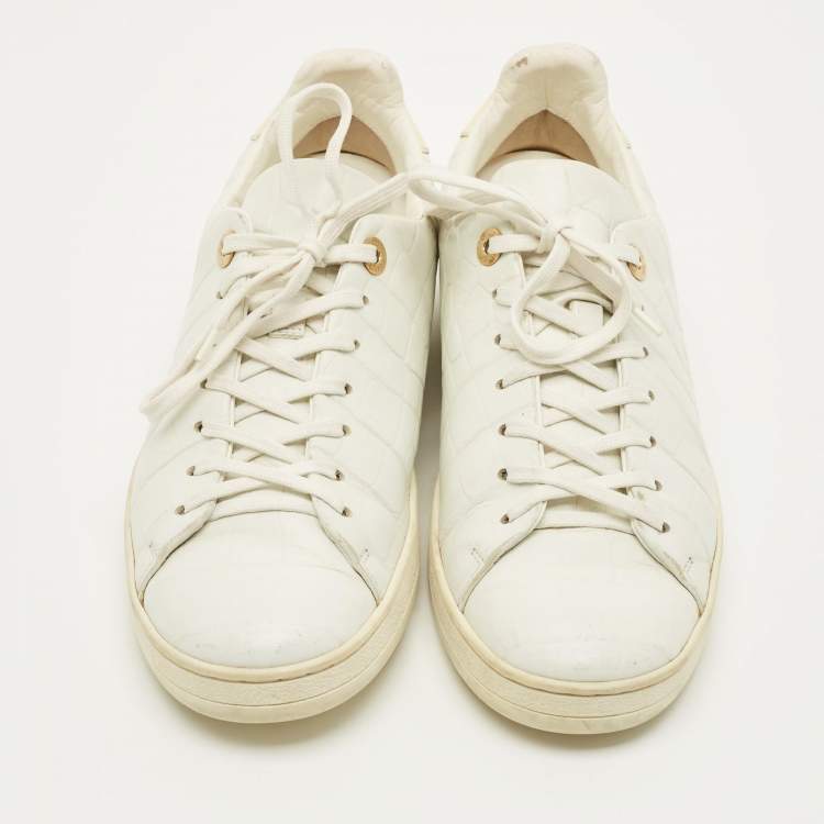 Pre Owned Louis Vuitton Frontrow Size 40 White Croc Embossed Leather Lace Up Sneakers