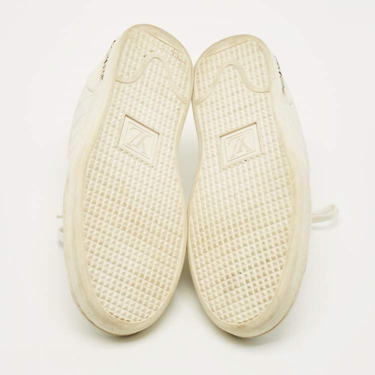 Pre Owned Louis Vuitton Frontrow Size 40 White Croc Embossed Leather Lace Up Sneakers