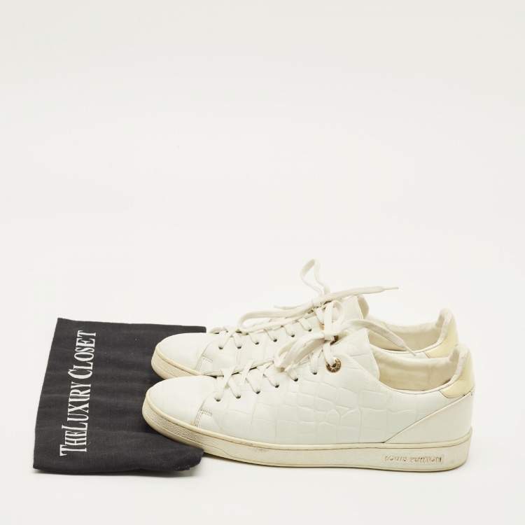 Pre Owned Louis Vuitton Frontrow Size 40 White Croc Embossed Leather Lace Up Sneakers