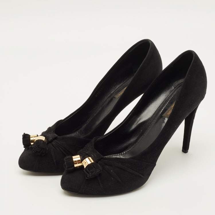 Pre Owned Louis Vuitton Size 41 Black Suede Knot Confident Tassel Platform Pumps