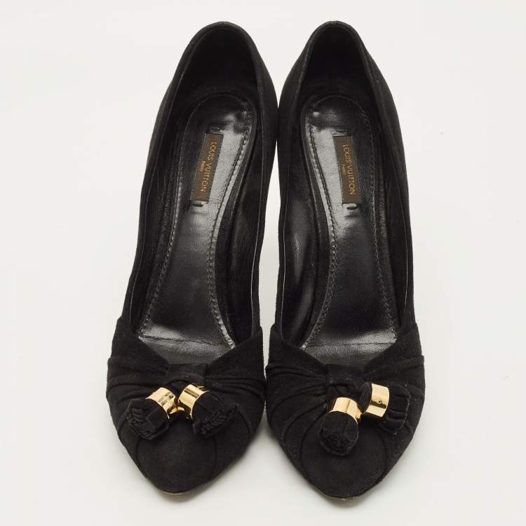Pre Owned Louis Vuitton Size 41 Black Suede Knot Confident Tassel Platform Pumps