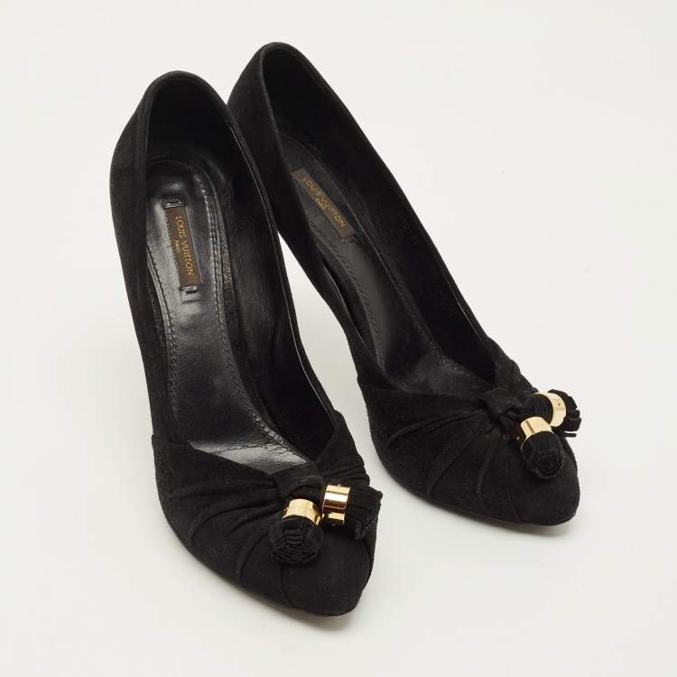 Pre Owned Louis Vuitton Size 41 Black Suede Knot Confident Tassel Platform Pumps