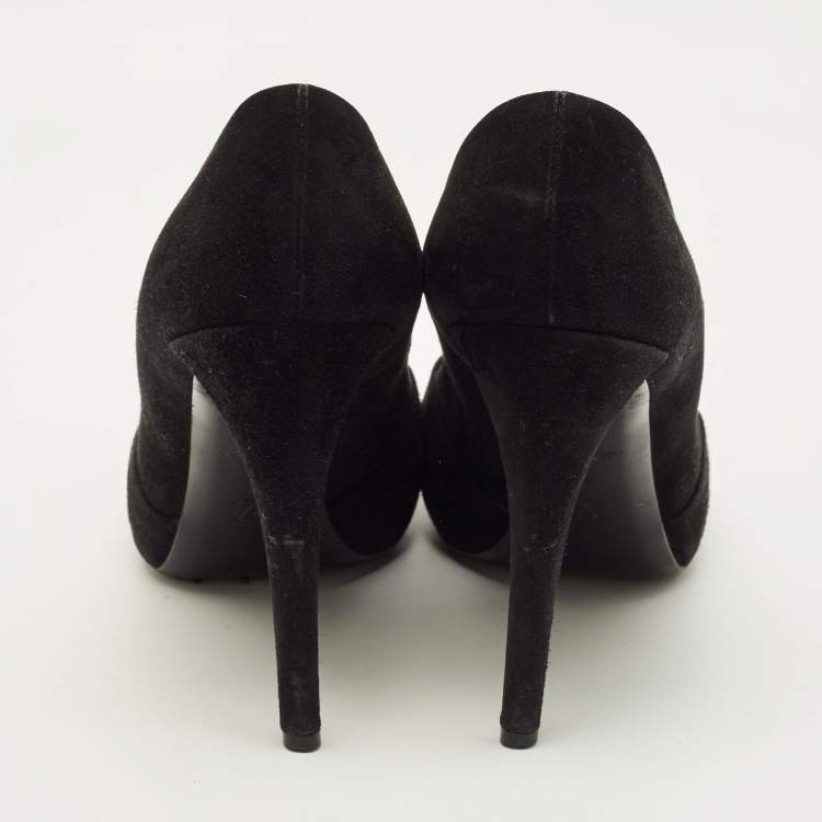 Pre Owned Louis Vuitton Size 41 Black Suede Knot Confident Tassel Platform Pumps