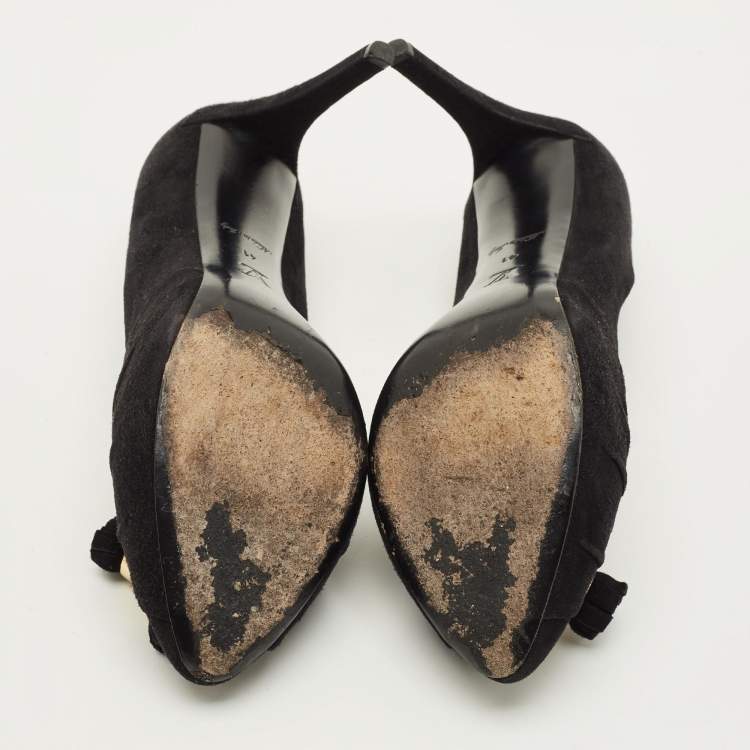 Pre Owned Louis Vuitton Size 41 Black Suede Knot Confident Tassel Platform Pumps