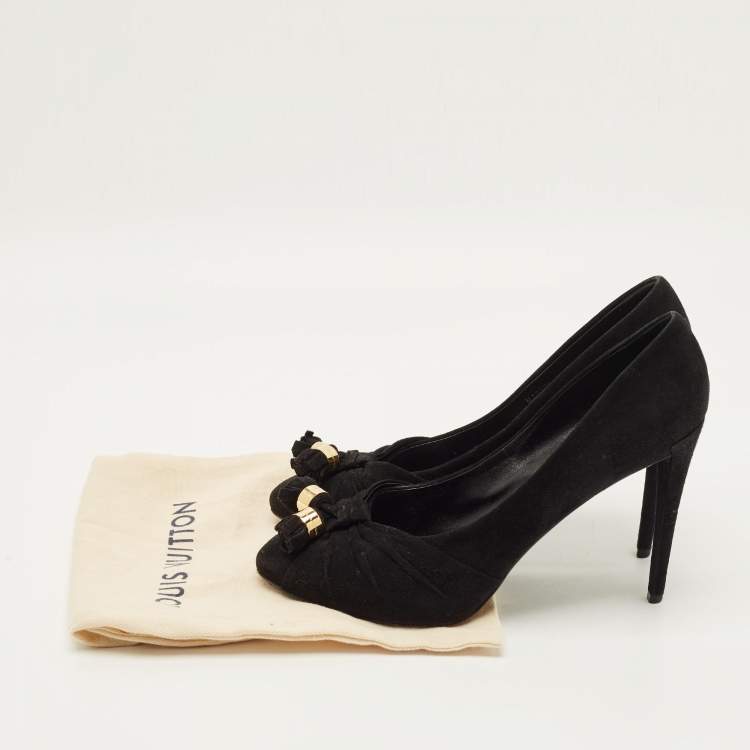 Pre Owned Louis Vuitton Size 41 Black Suede Knot Confident Tassel Platform Pumps