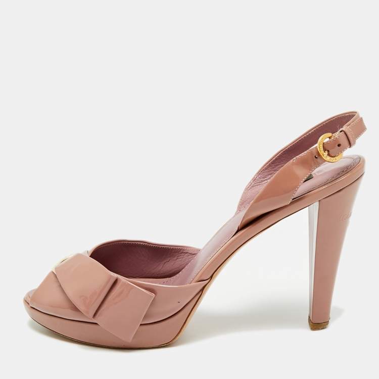 Pre Owned Louis Vuitton Size 41 Beige Patent Leather Peep Toe Slingback Pumps