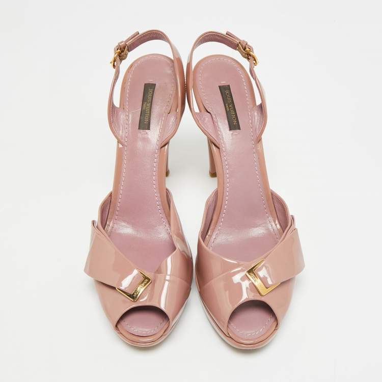 Pre Owned Louis Vuitton Size 41 Beige Patent Leather Peep Toe Slingback Pumps