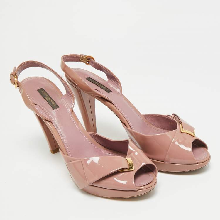 Pre Owned Louis Vuitton Size 41 Beige Patent Leather Peep Toe Slingback Pumps