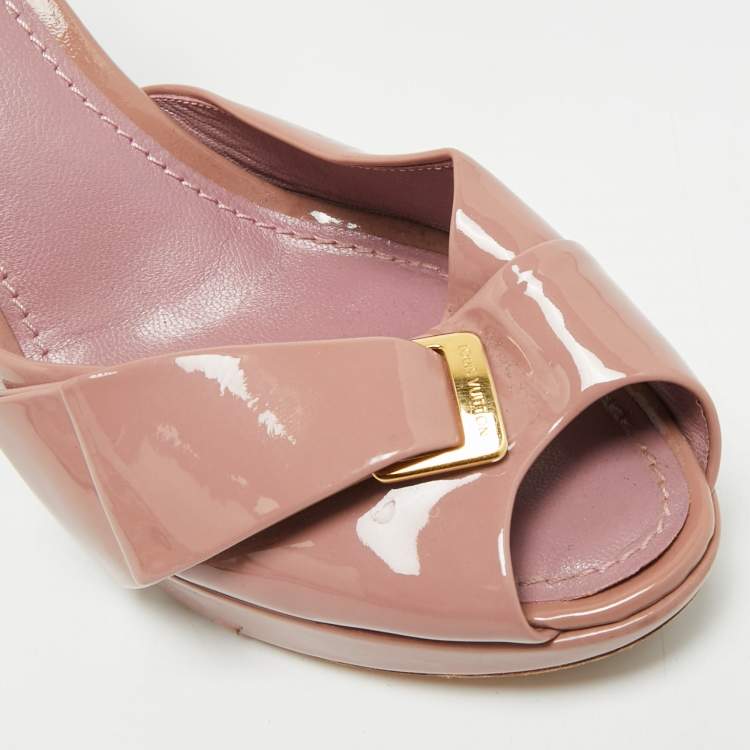 Pre Owned Louis Vuitton Size 41 Beige Patent Leather Peep Toe Slingback Pumps