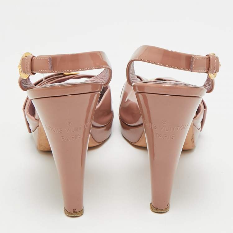Pre Owned Louis Vuitton Size 41 Beige Patent Leather Peep Toe Slingback Pumps
