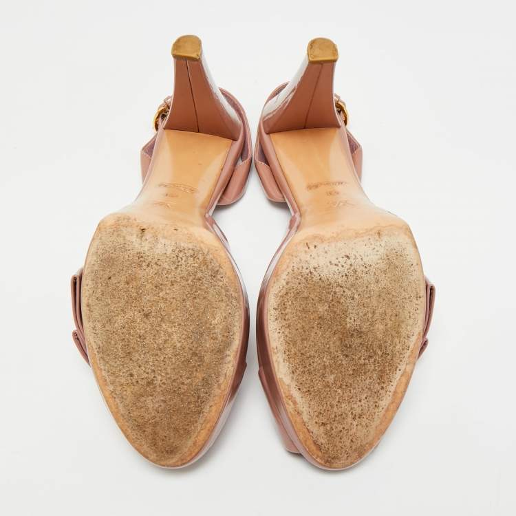 Pre Owned Louis Vuitton Size 41 Beige Patent Leather Peep Toe Slingback Pumps