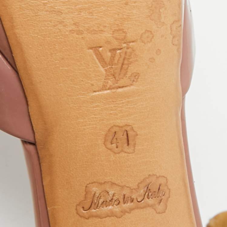 Pre Owned Louis Vuitton Size 41 Beige Patent Leather Peep Toe Slingback Pumps