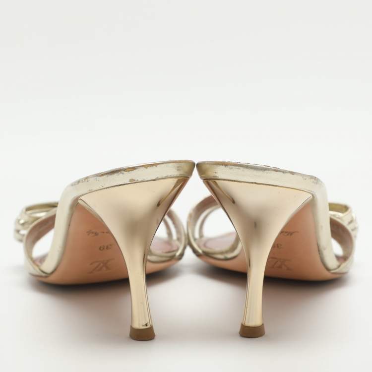 Pre Owned Louis Vuitton Size 39 Gold Patent Leather Slide Sandals