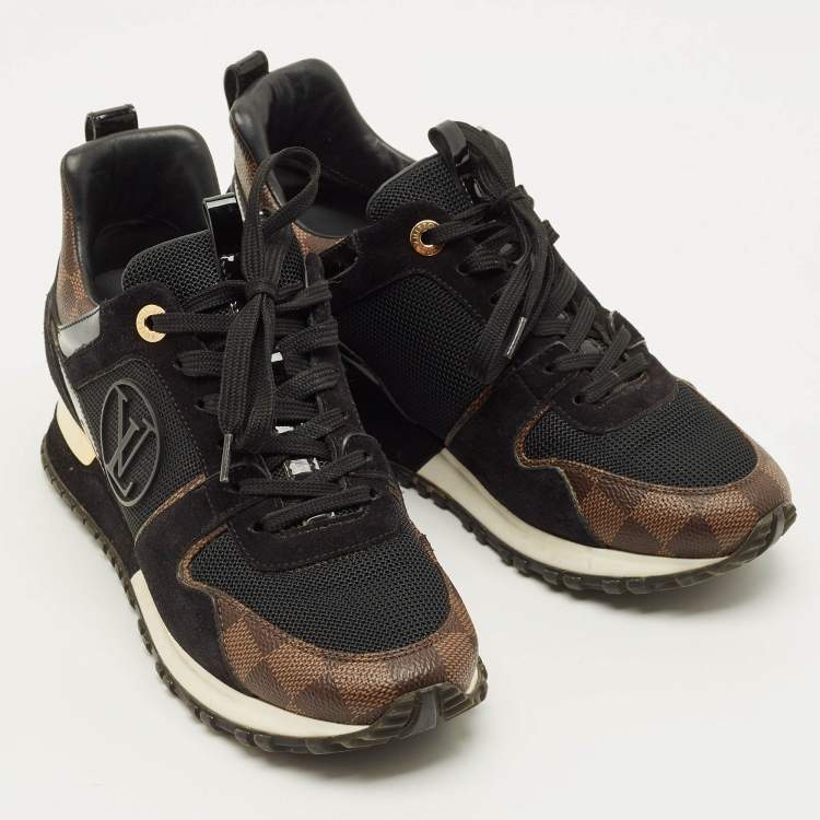 Pre Owned Louis Vuitton Run Away Size 36.5 Black Mesh and Damier Ebene Canvas Low Top Sneakers