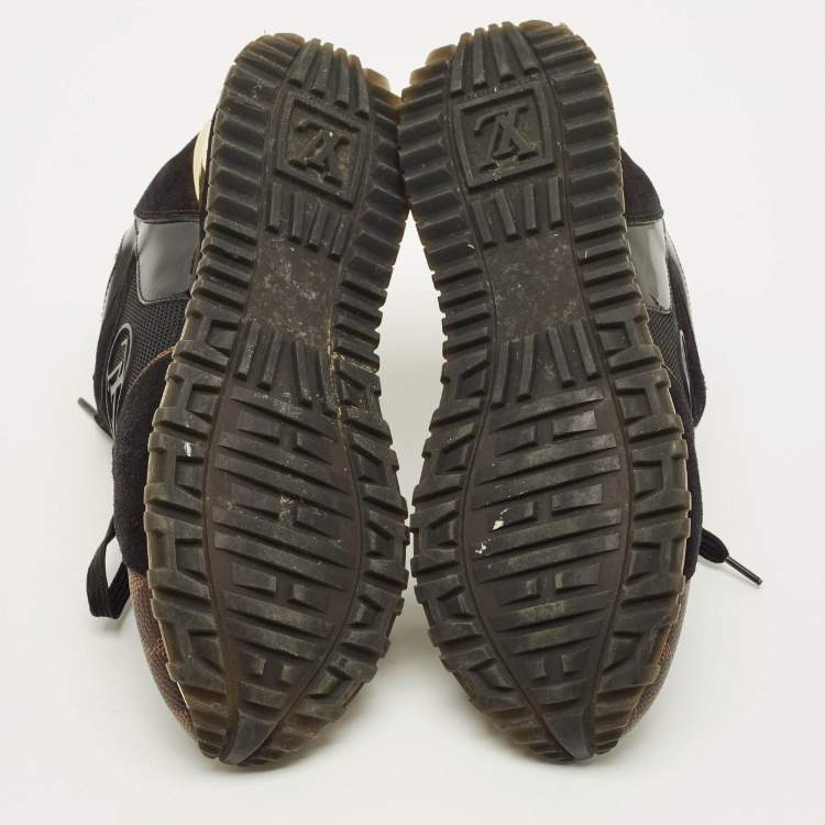 Pre Owned Louis Vuitton Run Away Size 36.5 Black Mesh and Damier Ebene Canvas Low Top Sneakers