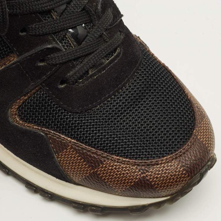 Pre Owned Louis Vuitton Run Away Size 36.5 Black Mesh and Damier Ebene Canvas Low Top Sneakers