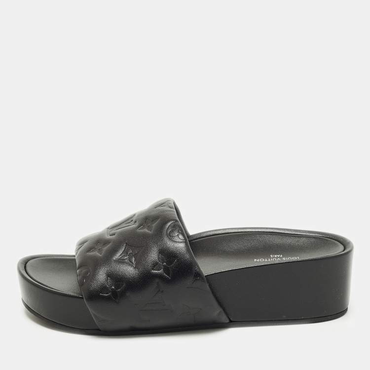 مملوكة مسبقًا Louis Vuitton Size 37 Black Monogram Leather Jumbo Platform Sandals