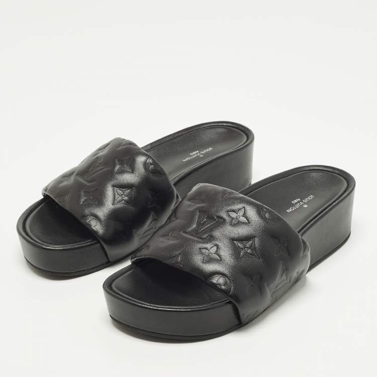 مملوكة مسبقًا Louis Vuitton Size 37 Black Monogram Leather Jumbo Platform Sandals