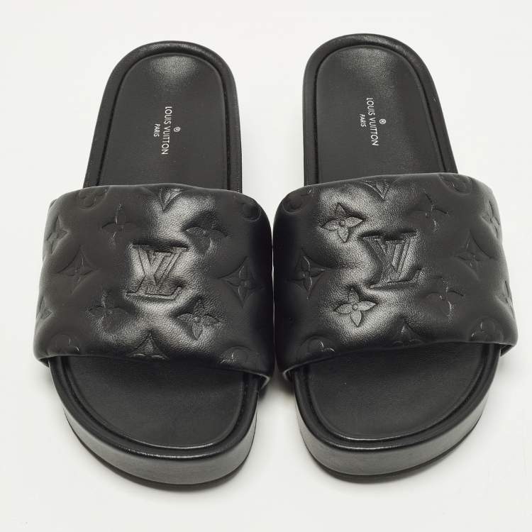 مملوكة مسبقًا Louis Vuitton Size 37 Black Monogram Leather Jumbo Platform Sandals