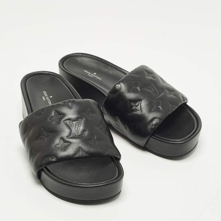 مملوكة مسبقًا Louis Vuitton Size 37 Black Monogram Leather Jumbo Platform Sandals
