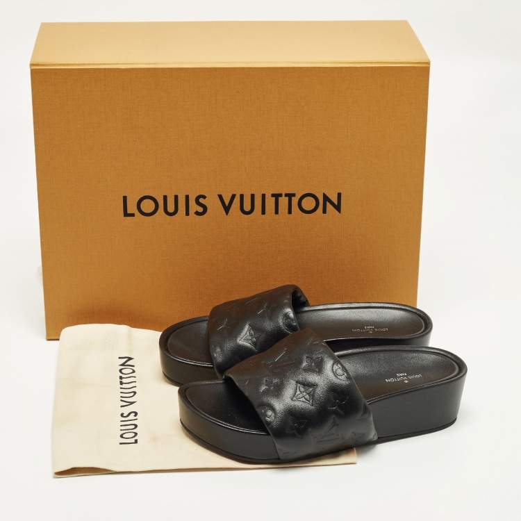 مملوكة مسبقًا Louis Vuitton Size 37 Black Monogram Leather Jumbo Platform Sandals