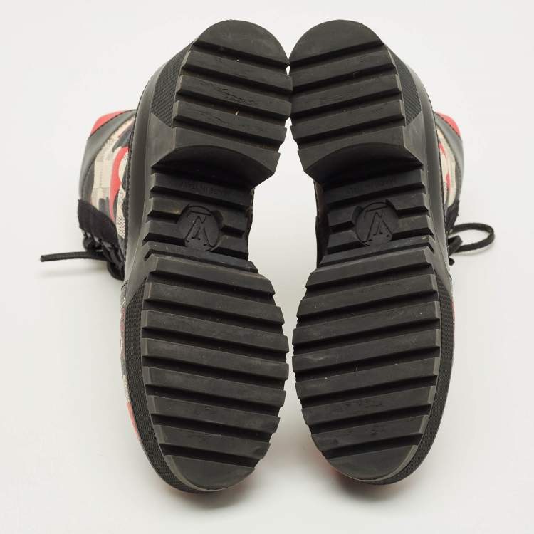 Pre Owned Louis Vuitton Laureate Size 37 Damier Azur Overcloud Canvas Combat Boots