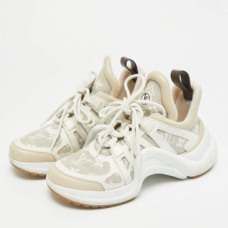Pre Owned Louis Vuitton Archlight Size 37 White/Beige Monogram Canvas and Leather Low Top Sneakers