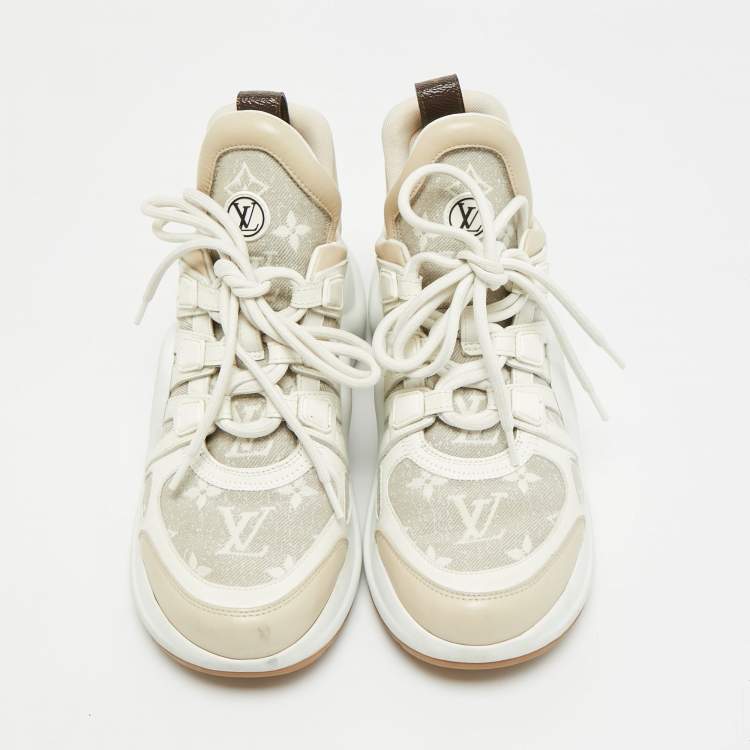 Pre Owned Louis Vuitton Archlight Size 37 White/Beige Monogram Canvas and Leather Low Top Sneakers