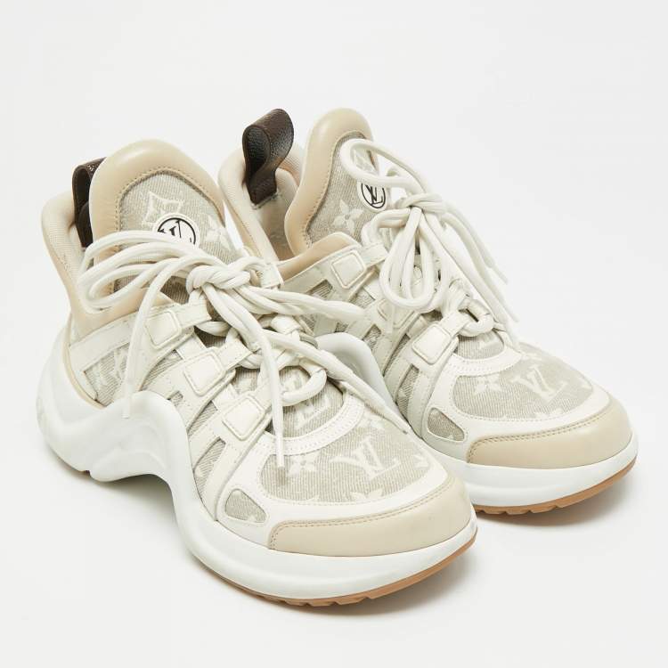 Pre Owned Louis Vuitton Archlight Size 37 White/Beige Monogram Canvas and Leather Low Top Sneakers