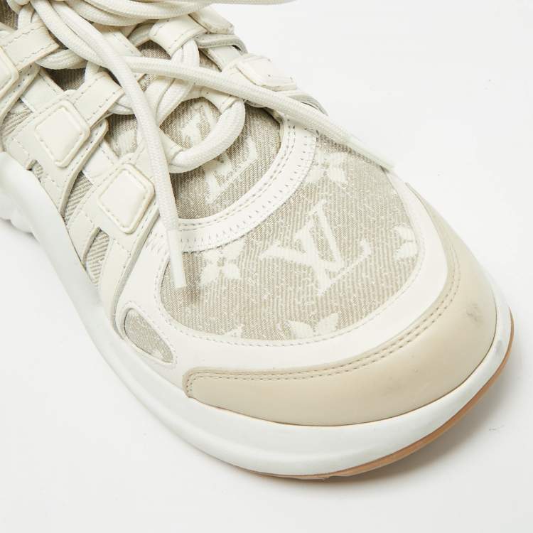 Pre Owned Louis Vuitton Archlight Size 37 White/Beige Monogram Canvas and Leather Low Top Sneakers